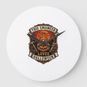 Grande Horloge Ronde Ingénieur aime Halloween Citrouille Casque Marteau