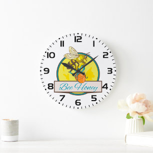 Grande Horloge Ronde Insecte jaune miel d'abeille