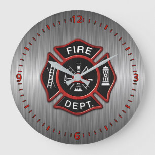 Grande Horloge Ronde Insigne du service d'incendie Rouge