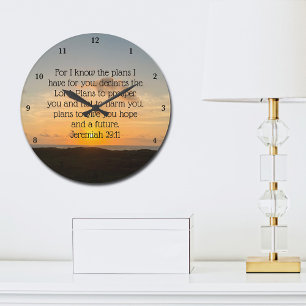 Grande Horloge Ronde Inspirationnelle Bible Verse Jérémie 29:11 Coucher