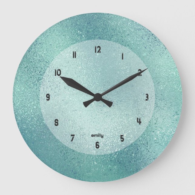 Grande Horloge Ronde Iridescente Shimmerger texture d'image turquoise (Recto)