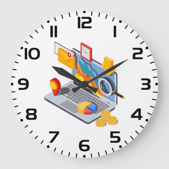 Grande Horloge Ronde Isometric Business Data Analytics Laptop (Recto)