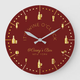 Grande Horloge Ronde It's Wine O'Clock Elegant Gold Burgundy Monogram