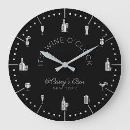 Grande Horloge Ronde It's Wine O'Clock Elegant Silver Black Monogram