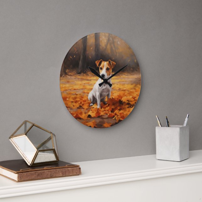 Grande Horloge Ronde Jack Russell à l'automne Feuilles automne Inspire (Bureau)