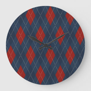 Grande Horloge Ronde Jacquard Royal Bleu Motif de Noël