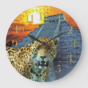 Grande Horloge Ronde Jaguar & Chichen Itza Temple Wildlife Wall Clock