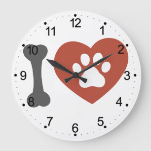 Grande Horloge Ronde J'aime l'animal de compagnie - pattes en santé - 