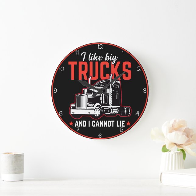 Grande Horloge Ronde J'Aime Les Gros Camions" Humoristique (Maison)