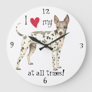 Grande Horloge Ronde J'aime mon American Hairless Terrier
