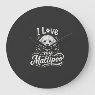Grande Horloge Ronde J'aime mon amoureux de chien Maltipoo