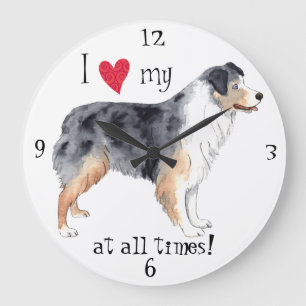 Grande Horloge Ronde J'aime mon berger australien