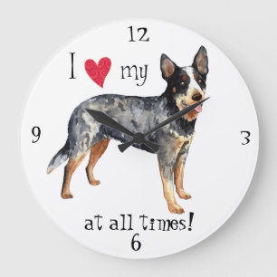 Grande Horloge Ronde J'aime mon chien australien de bétail