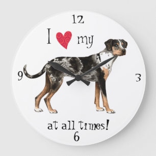 Grande Horloge Ronde J'aime mon chien léopard de Catahoula