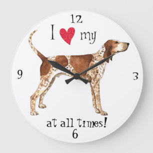 Grande Horloge Ronde J'aime mon Coonhound de l'anglais américain