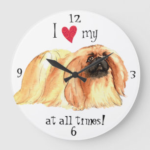 Grande Horloge Ronde J'aime mon Pekingese