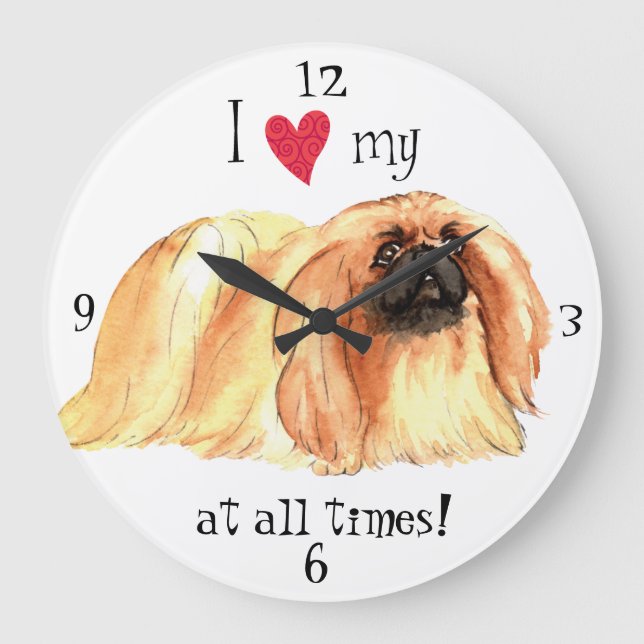 Grande Horloge Ronde J'aime mon Pekingese (Recto)
