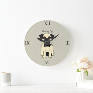 Grande Horloge Ronde J'aime mon Pug