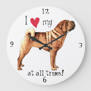 Grande Horloge Ronde J'aime mon Shar-Pei chinois