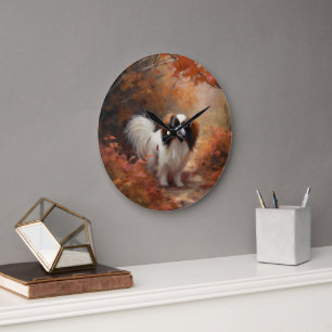 Grande Horloge Ronde Japanese Chin en automne feuilles tombées inspiren