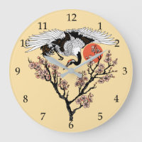 Japanese crane bird and blooming sakura