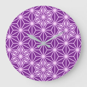 Grande Horloge Ronde Japonais Asanoha motif - améthyste violet