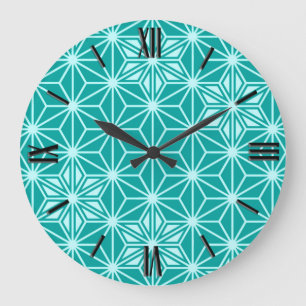 Grande Horloge Ronde Japonais Asanoha motif - turquoise
