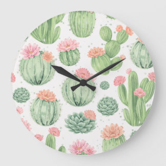Grande Horloge Ronde Jardin de cactus à l'aquarelle