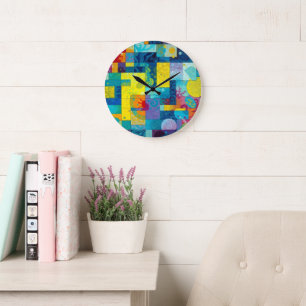 Grande Horloge Ronde Jardin de fleurs cosmiques : mosaïque Abstraite de