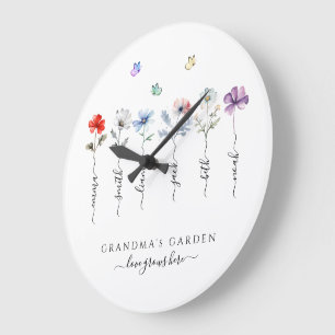 Grande Horloge Ronde Jardin de grand-mère avec petits-enfants nom aquar