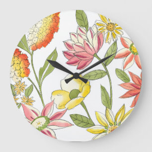 Grande Horloge Ronde Jardin fleuri avec Arrière - plan blanc