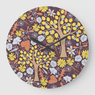 Grande Horloge Ronde Jardins, fleuris, pommier motif