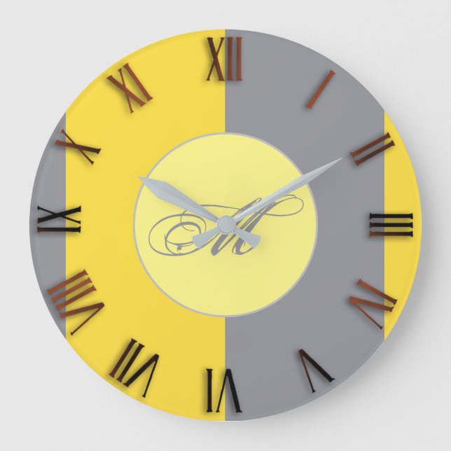 Grande Horloge Ronde Jaune clair et gris doux Personnaliser (Recto)