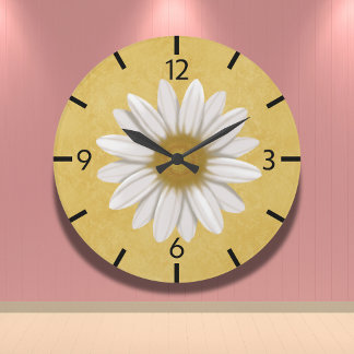Grande Horloge Ronde Jaune Jaune Moderne Daisy Dessiné À La Main