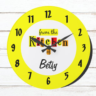 Grande Horloge Ronde Jaune Personnalisé De la Cuisine Avec des Nombres