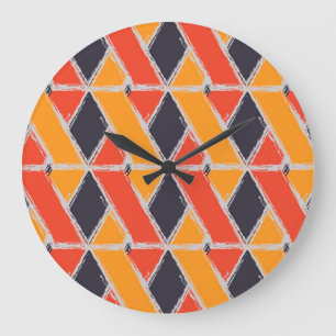 Grande Horloge Ronde Jaune, rouge, cool dessin géométrique d'attaque de