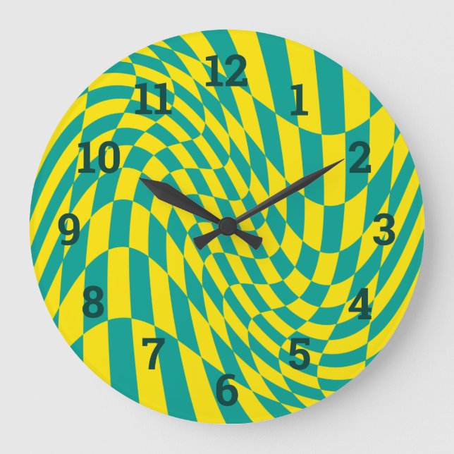 Grande Horloge Ronde Jaune + Turquoise déformée illusion du tableau de  (Recto)