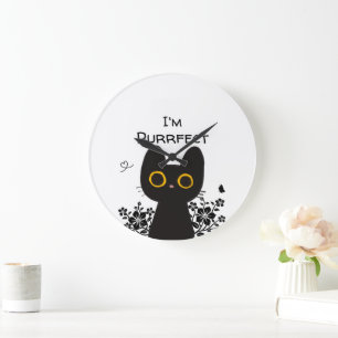 Grande Horloge Ronde Je suis l'horloge murale parfaite du chat noir mig