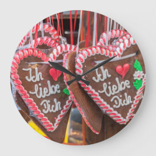 Grande Horloge Ronde Je t'aime coeurs de pain d'épice aux vacances