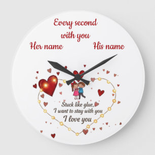 Grande Horloge Ronde Je t'aime Couple Esthétique Personnalisé