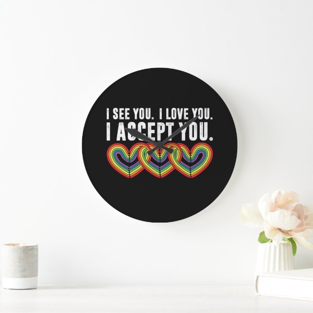 Grande Horloge Ronde Je T'Aime Je T'Accepte Rainbow LGBTQ (Maison)