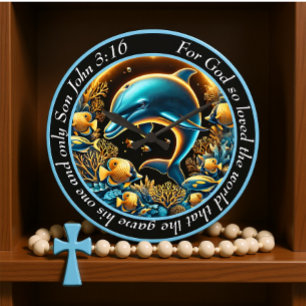 Grande Horloge Ronde Jean 3:16 Profondeurs Joueuses Dauphin Fils de Die