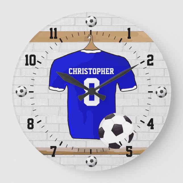 Grande Horloge Ronde Jersey de football bleu blanc personnalisé (Recto)