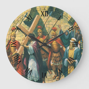 Grande Horloge Ronde Jésus-Christ portant la Croix jusqu'à sa Crucifixi