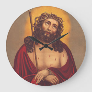 Grande Horloge Ronde Jésus Couronné d'Épines Art Sombre