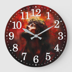 Grande Horloge Ronde Jésus Couronne d'épines Prière de réflexion spirit