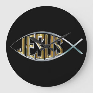 Grande Horloge Ronde Jésus dans un symbole de poisson