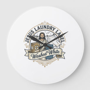 Grande Horloge Ronde Jesus Étiquette De Linge Lavé Blanc Jesus Linge La