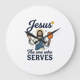 Grande Horloge Ronde Jesus Pickleball Celui Qui Sert Chemise