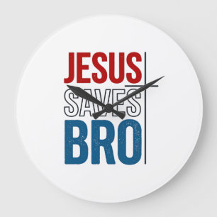 Grande Horloge Ronde Jésus Sauve Frère Typographie Chrétienne Design T-